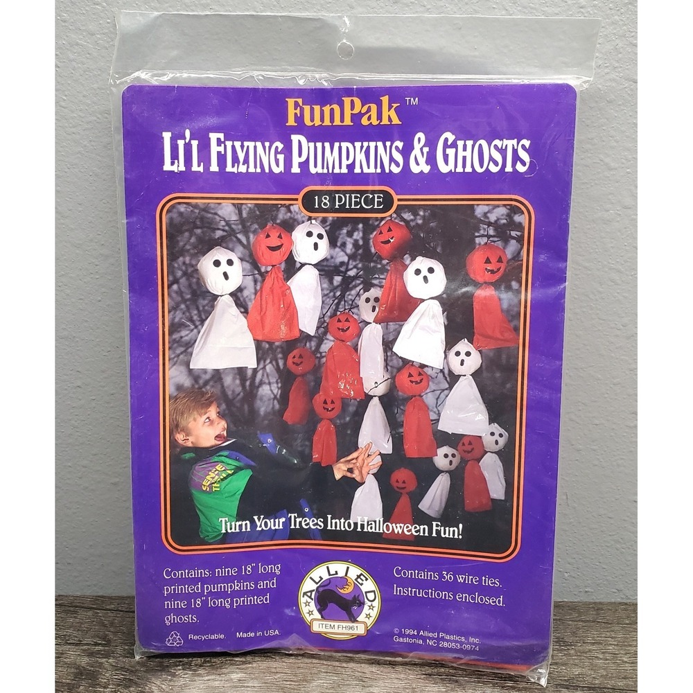 Vintage 1994 Halloween Funpak Li'l Flying Pumpkins & Ghosts Yard Decorations NIP